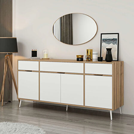 Elina Ayaklı Konsol Aynalı - Dore/Beyaz