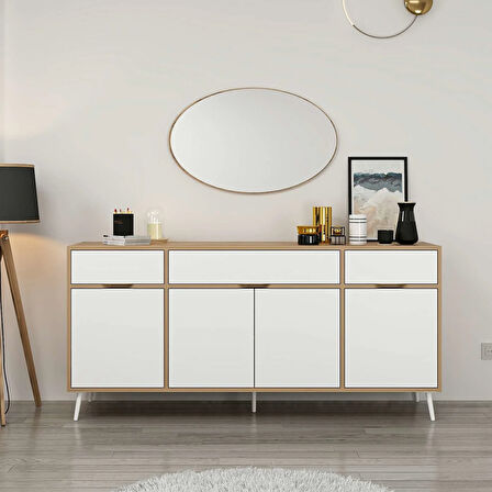 Elina Ayaklı Konsol Aynalı - Dore/Beyaz