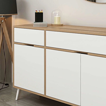 Elina Ayaklı Konsol Aynalı - Dore/Beyaz