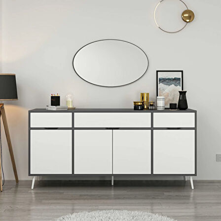 Elina Ayaklı Konsol Aynalı - Antrasit/Beyaz