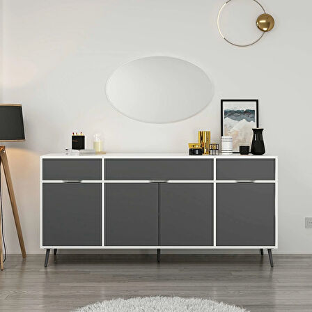 Elina Ayaklı Konsol Aynalı - Beyaz/Antrasit