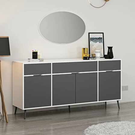 Elina Ayaklı Konsol Aynalı - Beyaz/Antrasit