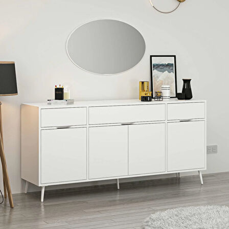 Elina Ayaklı Konsol Aynalı - Beyaz/Beyaz