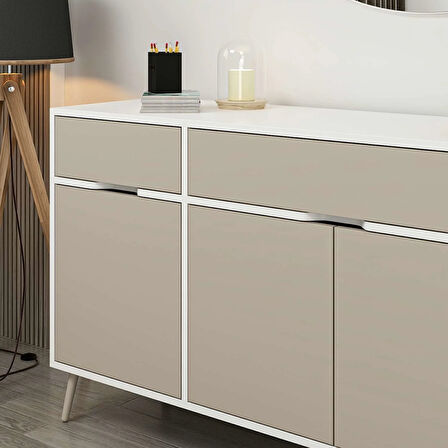 Elina Ayaklı Konsol Aynalı - Beyaz/Kumtaşı