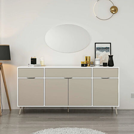 Elina Ayaklı Konsol Aynalı - Beyaz/Kumtaşı