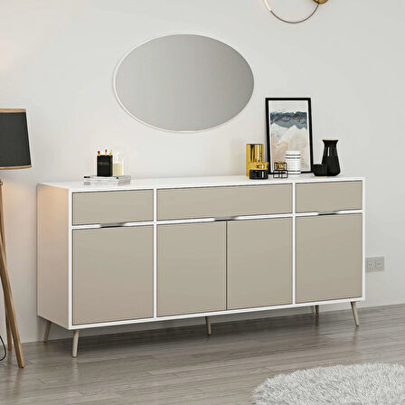 Elina Ayaklı Konsol Aynalı - Beyaz/Kumtaşı