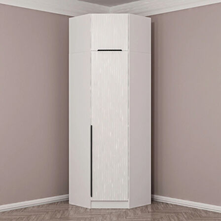 Kale 1 Kapaklı Köşe Dolap Beyaz Mebran Çizgili + Yüklük 235CM