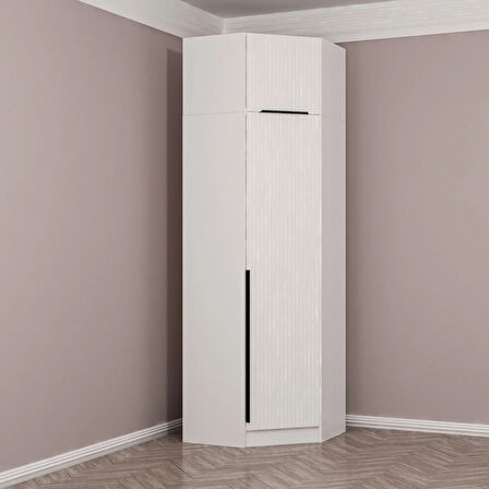 Kale 1 Kapaklı Köşe Dolap Beyaz Mebran Çizgili + Yüklük 235CM