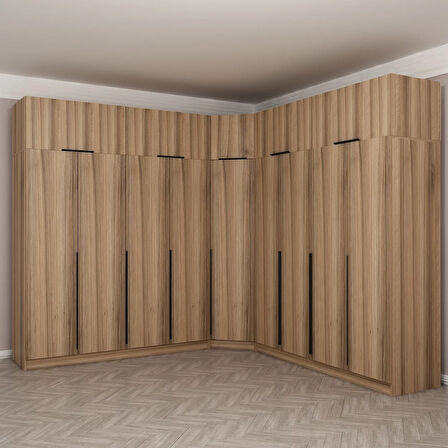 Kaleplus 9 Kapaklı 4 Çekmeceli Köşe Dolap + Yüklük Dore Dore Plus 255CM