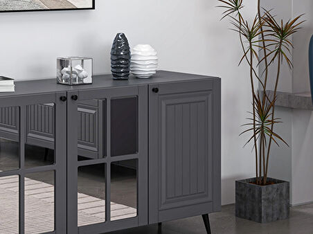 Minar Kale Konsol  Cam Kapak İlkbahar Antrasit Aynalı Antrasit