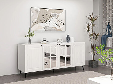 Minar Kale Konsol  Cam Kapak İlkbahar Beyaz Aynalı Beyaz