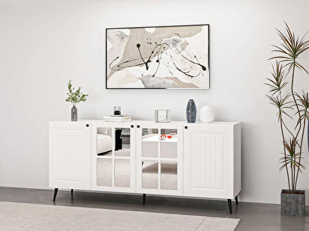 Minar Kale Konsol  Cam Kapak İlkbahar Beyaz Aynalı Beyaz