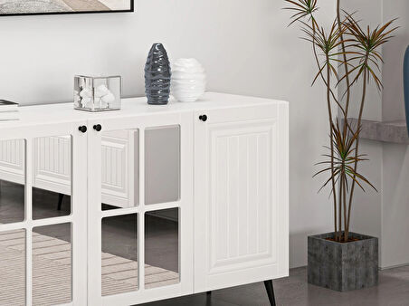 Minar Kale Konsol  Cam Kapak İlkbahar Beyaz Aynalı Beyaz