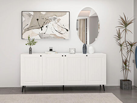 Minar Kale Aynalı Konsol İlkbahar Beyaz/Beyaz