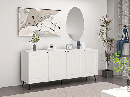 Minar Kale Aynalı Konsol İlkbahar Beyaz/Beyaz