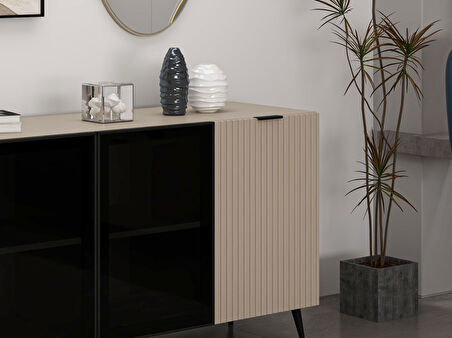 Minar Kale Cam Kapak Aynalı Konsol Plus Kumtaşı/Kumtaşı Füme Cam