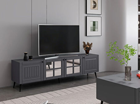 İlkbahar Tv Ünitesi Aynalı Kapak Antrasit Aynalı Antrasit