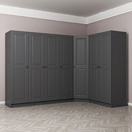 Kale 7 Kapaklı 2 Çekmeceli Köşe Dolap Antrasit Mebran İlkbahar 190CM