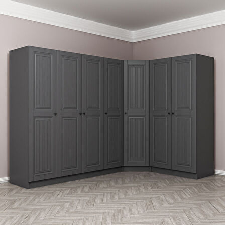 Kale 7 Kapaklı 2 Çekmeceli Köşe Dolap Antrasit Mebran İlkbahar 190CM