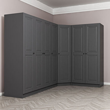 Kale 7 Kapaklı 2 Çekmeceli Köşe Dolap Antrasit Mebran İlkbahar 190CM