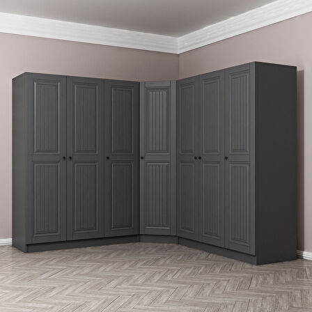 Kale 7 Kapaklı 4 Çekmeceli Köşe Dolap Antrasit Mebran İlkbahar 190CM