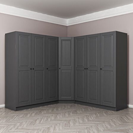 Kale 7 Kapaklı 4 Çekmeceli Köşe Dolap Antrasit Mebran İlkbahar 190CM