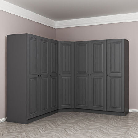 Kale 7 Kapaklı 4 Çekmeceli Köşe Dolap Antrasit Mebran İlkbahar 190CM