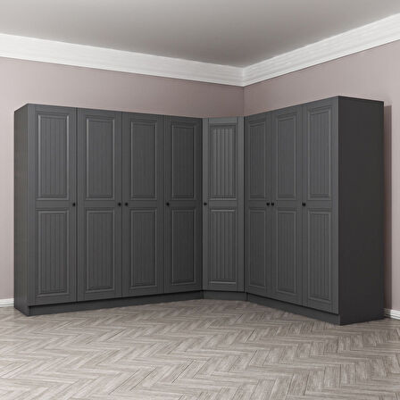 Kale 8 Kapaklı 4 Çekmeceli Köşe Dolap Antrasit Mebran İlkbahar 190CM