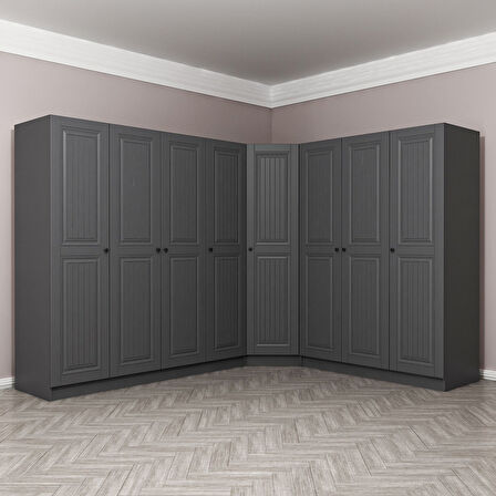 Kale 8 Kapaklı 4 Çekmeceli Köşe Dolap Antrasit Mebran İlkbahar 190CM