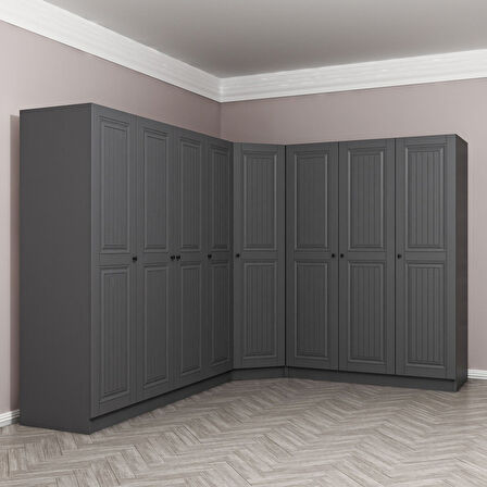 Kale 8 Kapaklı 4 Çekmeceli Köşe Dolap Antrasit Mebran İlkbahar 190CM