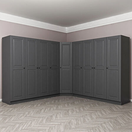 Kale 9 Kapaklı 4 Çekmeceli Köşe Dolap Antrasit Mebran İlkbahar 190CM
