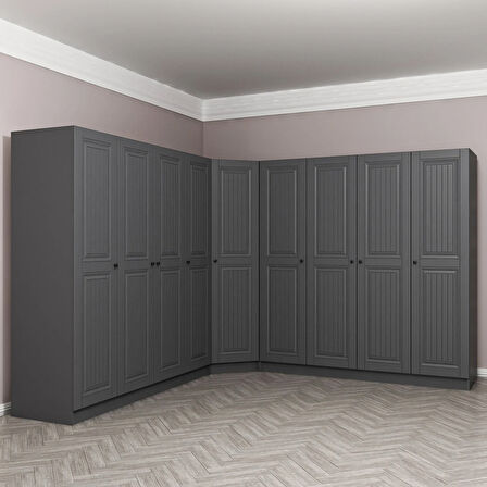 Kale 9 Kapaklı 4 Çekmeceli Köşe Dolap Antrasit Mebran İlkbahar 190CM