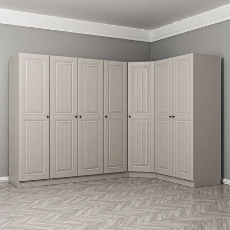 Kale 7 Kapaklı 2 Çekmeceli Köşe Dolap Kumtaşı Mebran İlkbahar 190CM