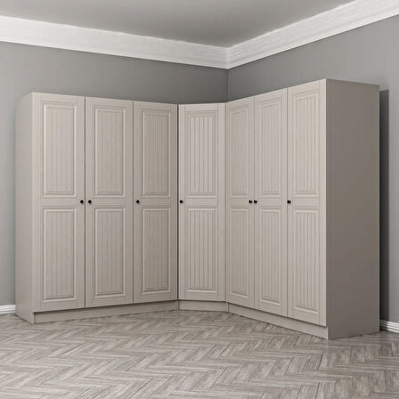 Kale 7 Kapaklı 4 Çekmeceli Köşe Dolap Kumtaşı Mebran İlkbahar 190CM