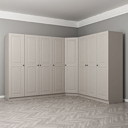 Kale 8 Kapaklı 4 Çekmeceli Köşe Dolap Kumtaşı Mebran İlkbahar 190CM