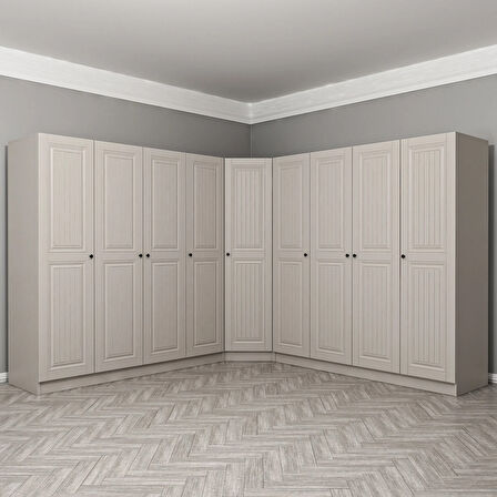 Kale 9 Kapaklı 4 Çekmeceli Köşe Dolap Kumtaşı Mebran İlkbahar 190CM