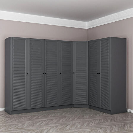 Kale 7 Kapaklı 2 Çekmeceli Köşe Dolap Antrasit Mebran Panjur 190CM