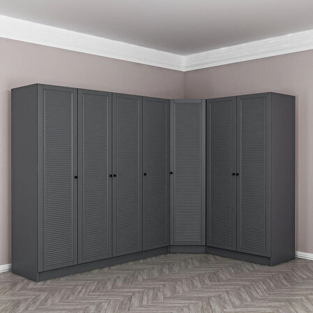 Kale 7 Kapaklı 2 Çekmeceli Köşe Dolap Antrasit Mebran Panjur 190CM