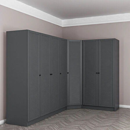 Kale 7 Kapaklı 2 Çekmeceli Köşe Dolap Antrasit Mebran Panjur 190CM