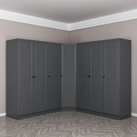 Kale 7 Kapaklı 4 Çekmeceli Köşe Dolap Antrasit Mebran Panjur 190CM
