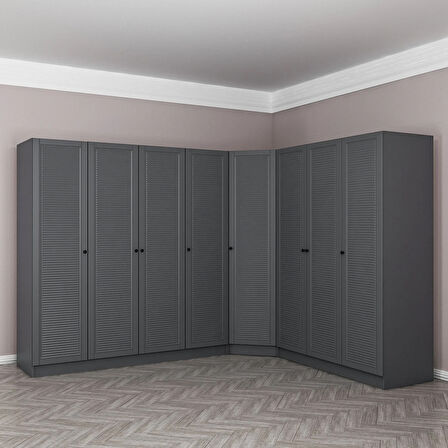 Kale 8 Kapaklı 4 Çekmeceli Köşe Dolap Antrasit Mebran Panjur 190CM