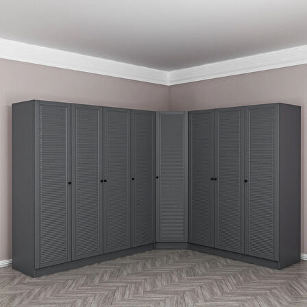 Kale 8 Kapaklı 4 Çekmeceli Köşe Dolap Antrasit Mebran Panjur 190CM