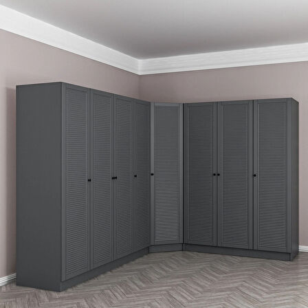 Kale 8 Kapaklı 4 Çekmeceli Köşe Dolap Antrasit Mebran Panjur 190CM