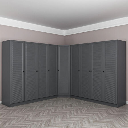 Kale 9 Kapaklı 4 Çekmeceli Köşe Dolap Antrasit Mebran Panjur 190CM