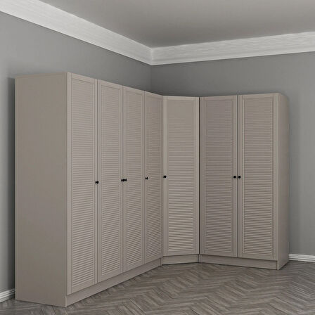 Kale 7 Kapaklı 2 Çekmeceli Köşe Dolap Kumtaşı Mebran Panjur 190CM