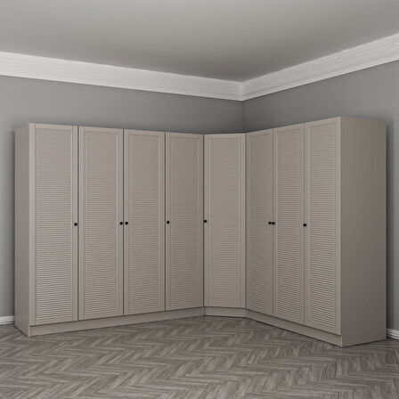 Kale 8 Kapaklı 4 Çekmeceli Köşe Dolap Kumtaşı Mebran Panjur 190CM