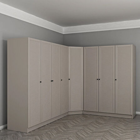 Kale 8 Kapaklı 4 Çekmeceli Köşe Dolap Kumtaşı Mebran Panjur 190CM