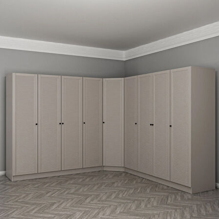 Kale 9 Kapaklı 4 Çekmeceli Köşe Dolap Kumtaşı Mebran Panjur 190CM