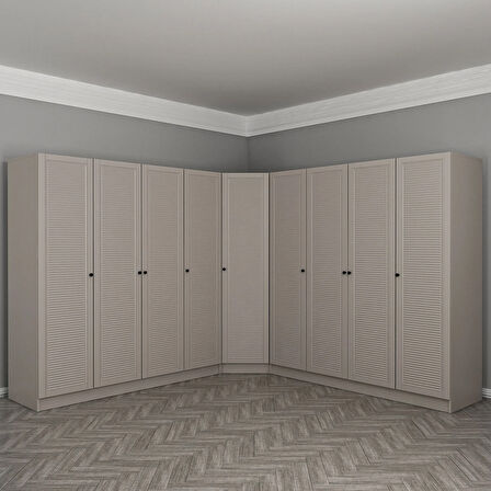 Kale 9 Kapaklı 4 Çekmeceli Köşe Dolap Kumtaşı Mebran Panjur 190CM