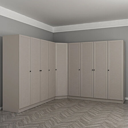 Kale 9 Kapaklı 4 Çekmeceli Köşe Dolap Kumtaşı Mebran Panjur 190CM